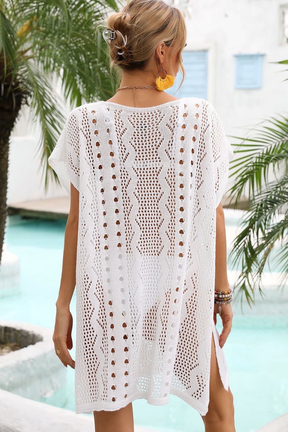 Openwork Plunge Dolman Sleeve Cover-Up Dress king-general-store-5710.myshopify.com