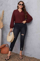 Melo Apparel Plus Size V-Neck Dropped Shoulder Blouse king-general-store-5710.myshopify.com