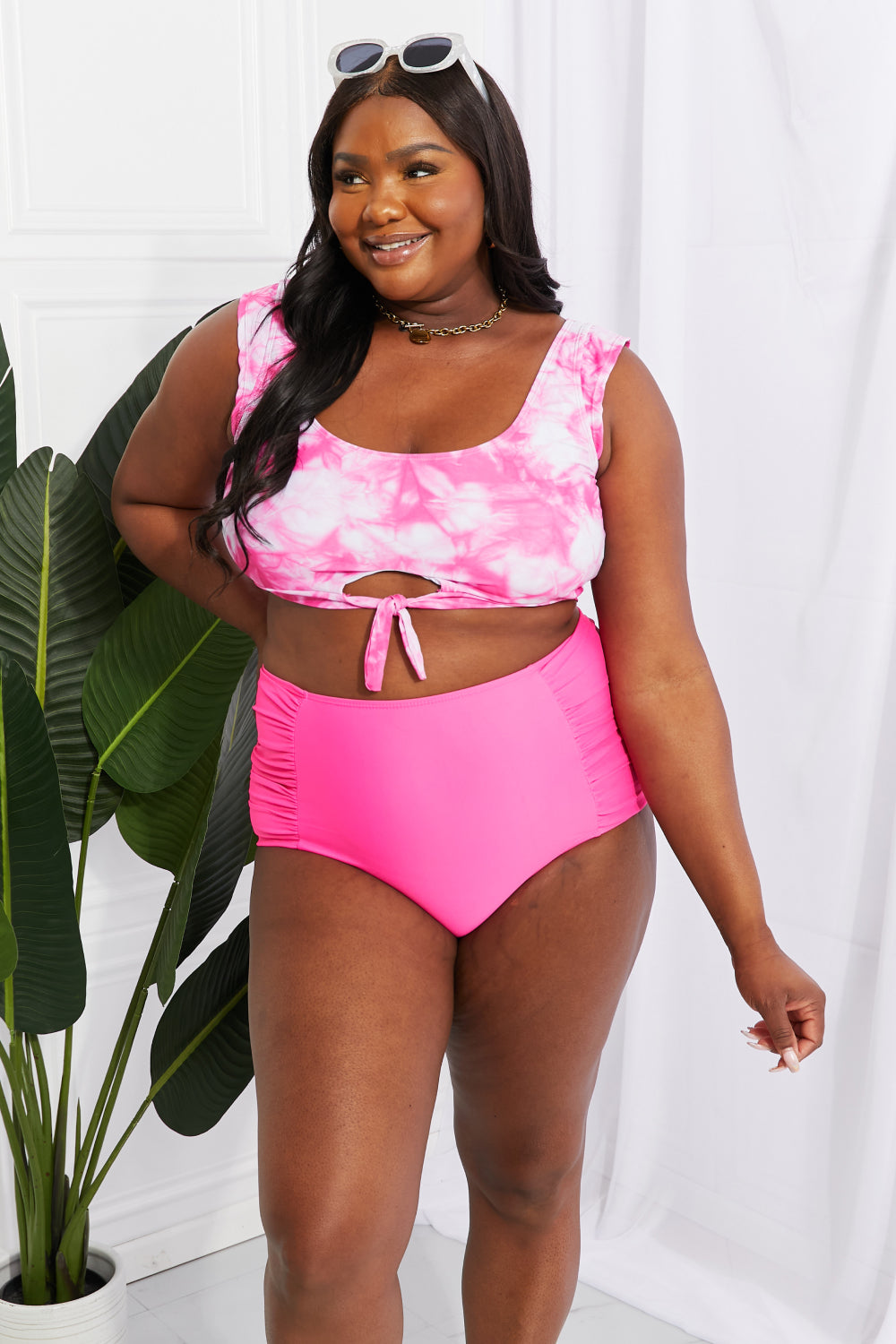 Marina West Swim Sanibel Crop Swim Top and Ruched Bottoms Set in Pink king-general-store-5710.myshopify.com