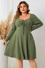 Plus Size Sweetheart Neck Long Sleeve Ribbed Dress king-general-store-5710.myshopify.com