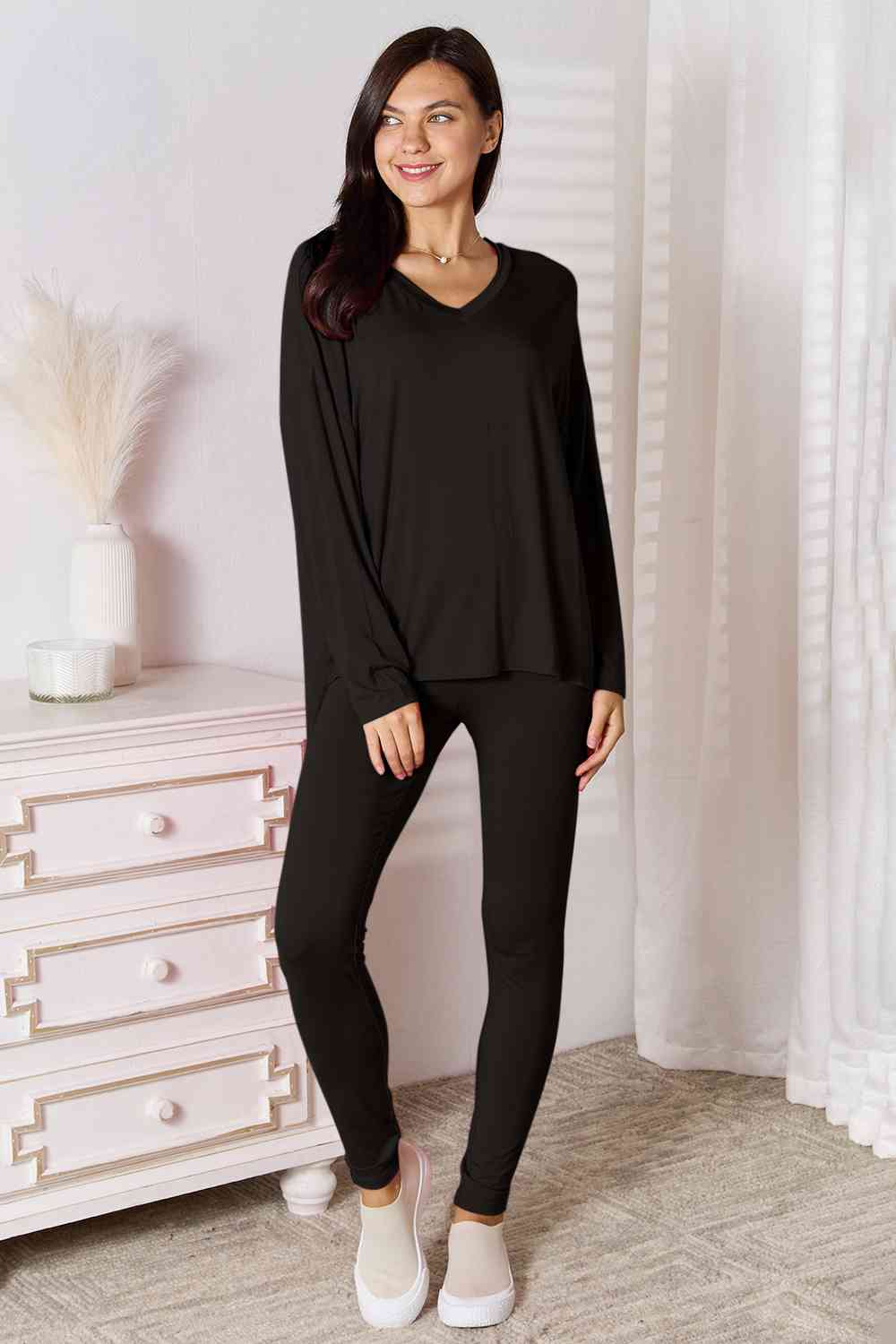 Basic Bae Full Size V-Neck Soft Rayon Long Sleeve Top and Pants Lounge Set king-general-store-5710.myshopify.com