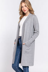 ACTIVE BASIC Open Front Rib Trim Long Sleeve Knit Cardigan king-general-store-5710.myshopify.com