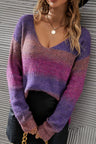 Multicolored Rib-Knit V-Neck Knit Pullover king-general-store-5710.myshopify.com