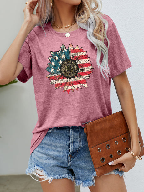 US Flag Flower Graphic Tee king-general-store-5710.myshopify.com