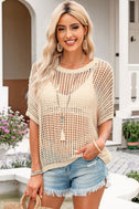 Openwork Round Neck Half Sleeve Knit Top king-general-store-5710.myshopify.com