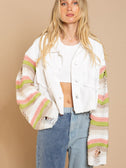 Distressed Striped Long Sleeve Denim Jacket king-general-store-5710.myshopify.com