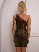Sequin Rhinestone Chain Detail One-Shoulder Bodycon Dress king-general-store-5710.myshopify.com