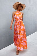 Printed Sleeveless Tie Waist Maxi Dress king-general-store-5710.myshopify.com