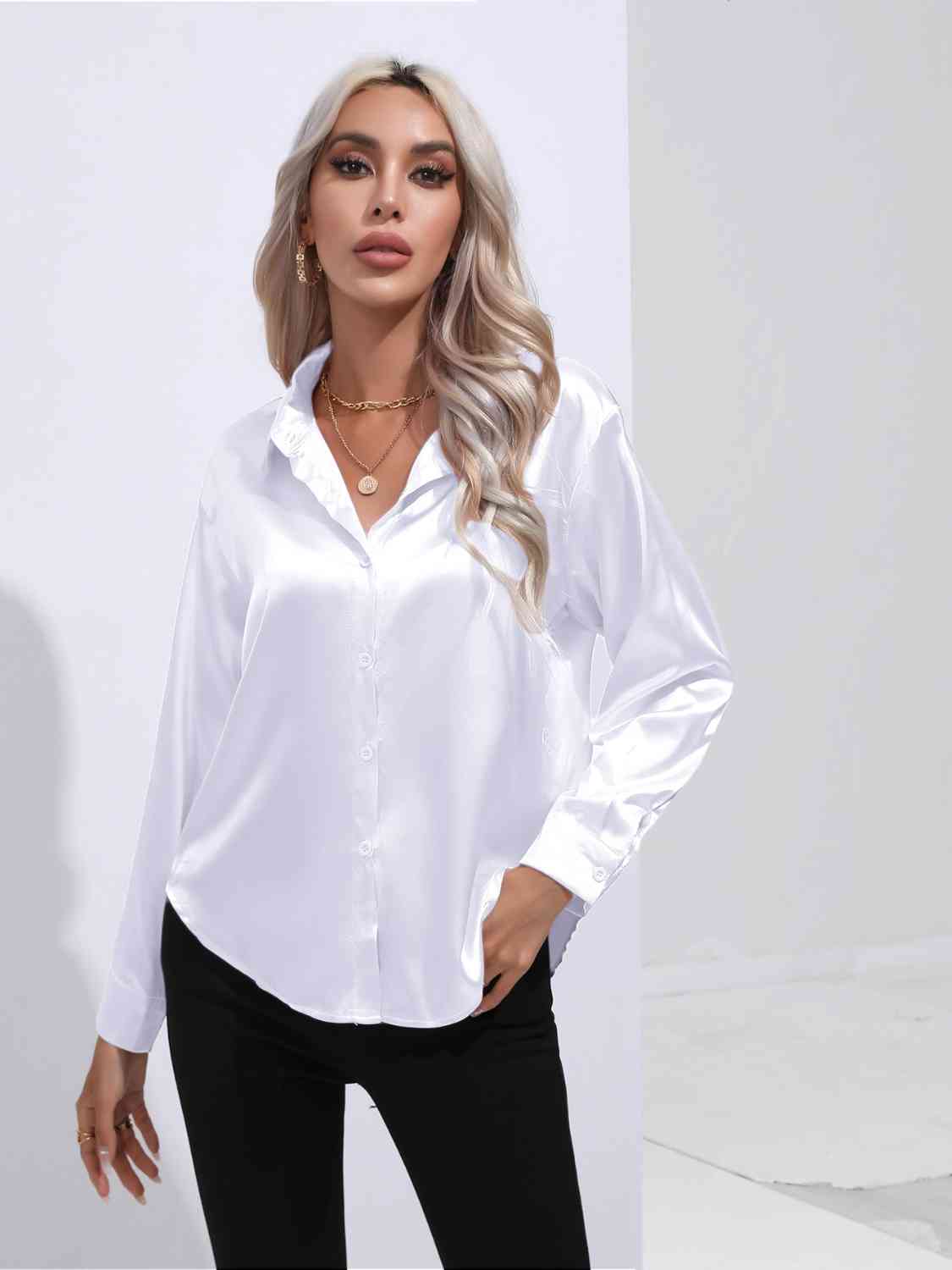 Collared Neck Buttoned Long Sleeve Shirt king-general-store-5710.myshopify.com