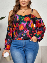 Plus Size Printed Cold Shoulder Long Sleeve Blouse king-general-store-5710.myshopify.com
