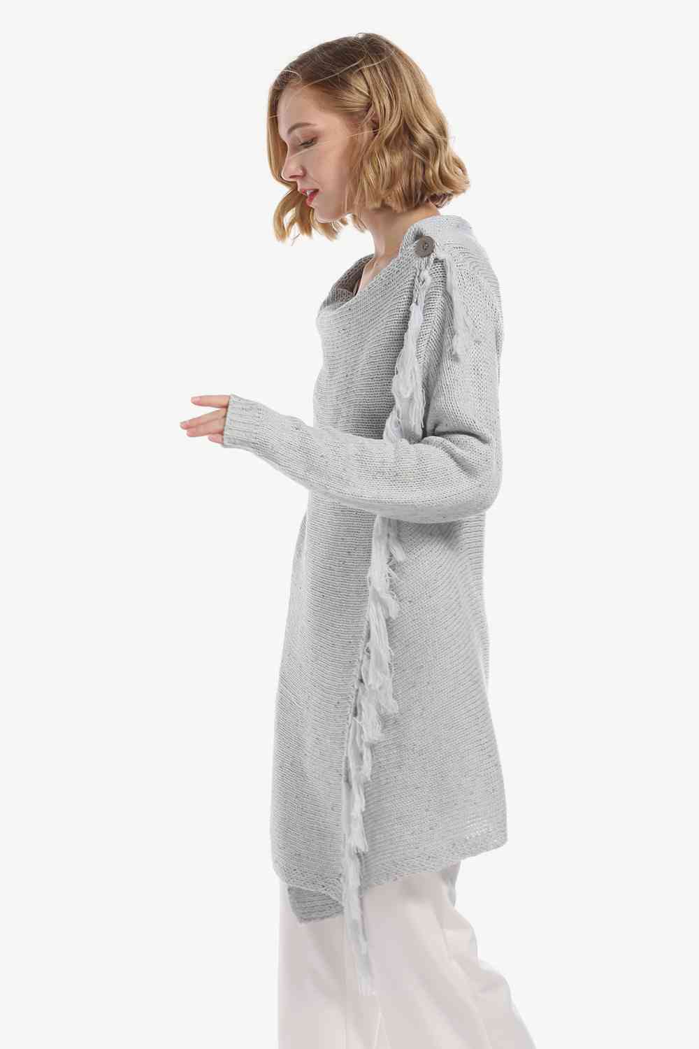 One-Button Tassel Tie Asymmetrical Hem Cardigan king-general-store-5710.myshopify.com