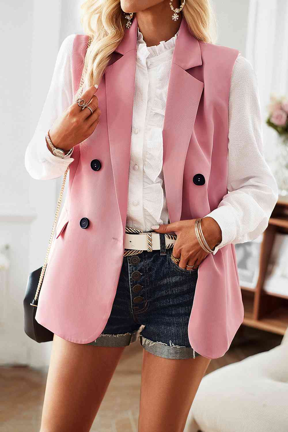 Double-Breasted Sleeveless Blazer king-general-store-5710.myshopify.com