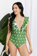 Marina West Swim Moonlit Dip Ruffle Plunge Swimsuit in Mid Green king-general-store-5710.myshopify.com