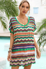 Rainbow Stripe Scalloped V-Neck Cover-Up Dress king-general-store-5710.myshopify.com