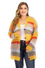 Plus Openwork Color Block Button Up Cardigan king-general-store-5710.myshopify.com