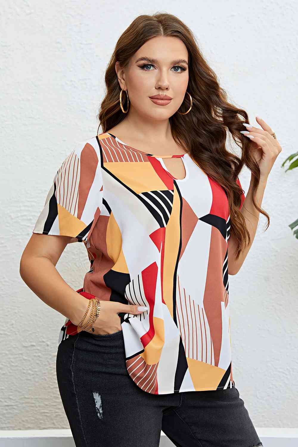 Plus Size Cutout Short Sleeve Blouse king-general-store-5710.myshopify.com