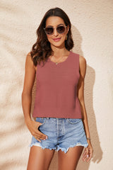 Buttoned Cutout Ribbed Trim Knit Tank king-general-store-5710.myshopify.com