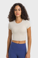 Round Neck Short Sleeve Cropped Sports T-Shirt king-general-store-5710.myshopify.com