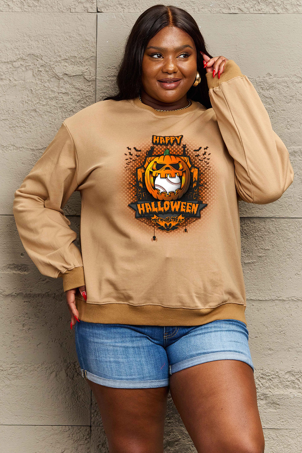 Simply Love Full Size HAPPY HALLOWEEN Graphic Sweatshirt king-general-store-5710.myshopify.com