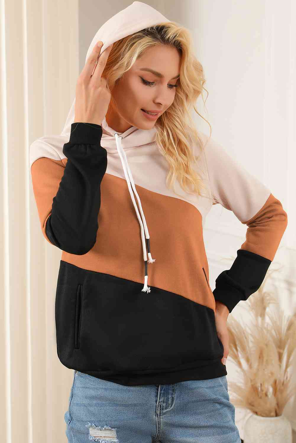 Color Block Drawstring Hoodie with Pockets king-general-store-5710.myshopify.com