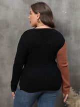 Plus Size Two-Tone Surplice Neck Sweater king-general-store-5710.myshopify.com