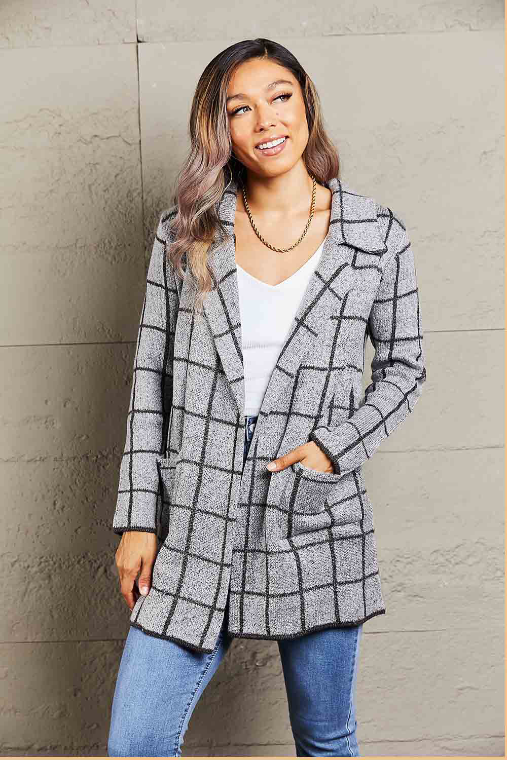 Double Take Printed Open Front Lapel Collar Cardigan with Pockets king-general-store-5710.myshopify.com