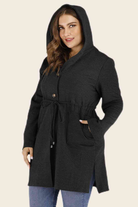 Plus Size Drawstring Waist Hooded Cardigan with Pockets king-general-store-5710.myshopify.com