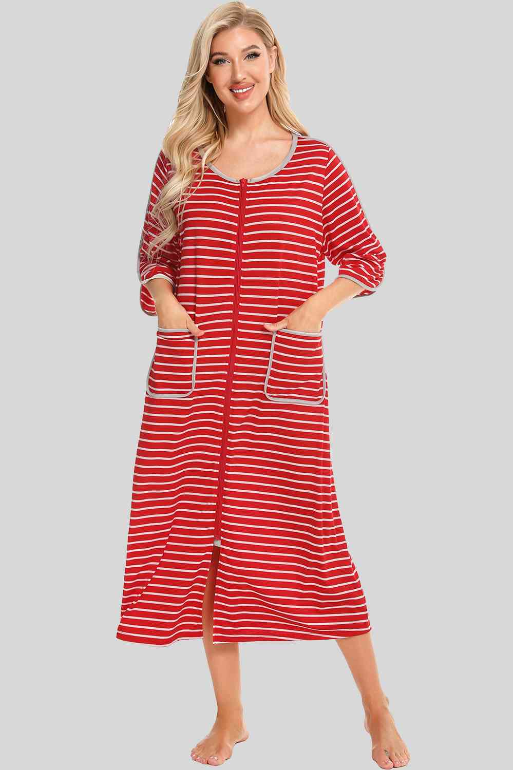 Round Neck Three-Quarter Sleeve Midi Night Dress king-general-store-5710.myshopify.com