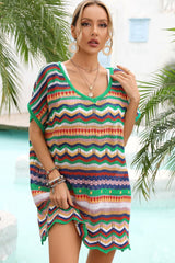 Rainbow Stripe Scalloped V-Neck Cover-Up Dress king-general-store-5710.myshopify.com