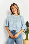 Double Take Ribbed Trim Round Neck Knit Top king-general-store-5710.myshopify.com
