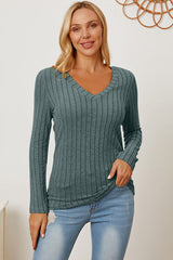 Basic Bae Full Size Ribbed V-Neck Long Sleeve T-Shirt king-general-store-5710.myshopify.com