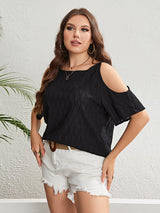 Plus Size Boat Neck Cold-Shoulder Blouse king-general-store-5710.myshopify.com