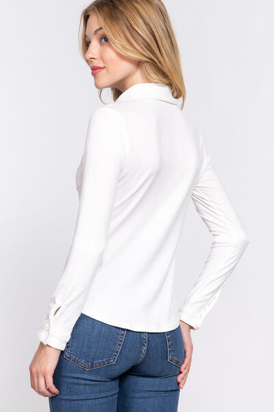 ACTIVE BASIC Long Sleeve Front Pocket DTY Brushed Shirt king-general-store-5710.myshopify.com