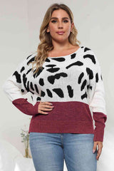 Plus Size Leopard Round Neck Long Sleeve Sweater king-general-store-5710.myshopify.com