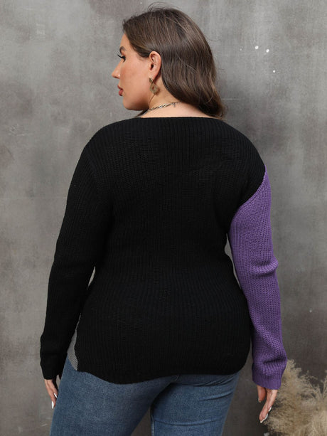 Plus Size Two-Tone Surplice Neck Sweater king-general-store-5710.myshopify.com