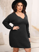 Plus Size Dropped Shoulder Long Sleeve Knit Mini Dress king-general-store-5710.myshopify.com