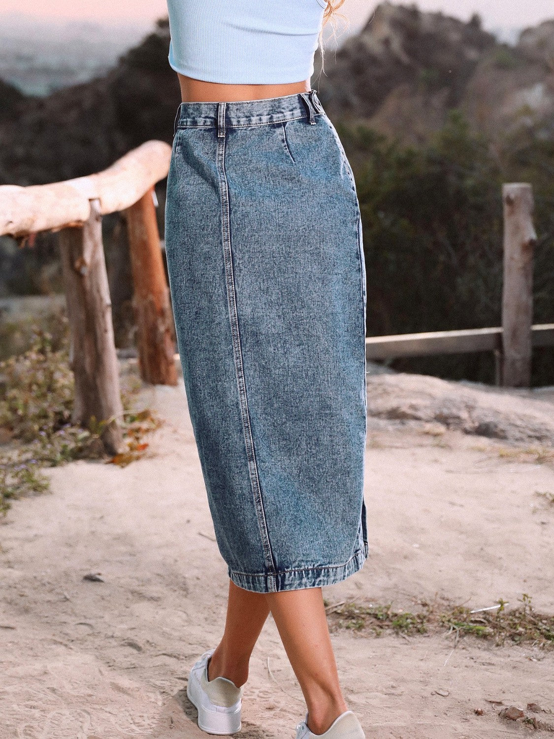 Button Down Denim Skirt king-general-store-5710.myshopify.com