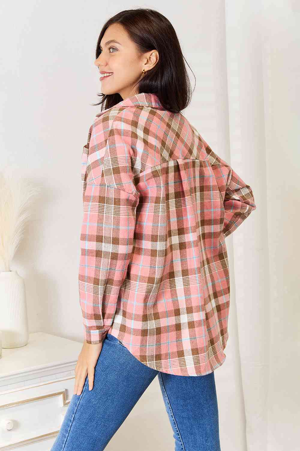 Double Take Plaid Collared Neck Long Sleeve Button-Up Shirt king-general-store-5710.myshopify.com