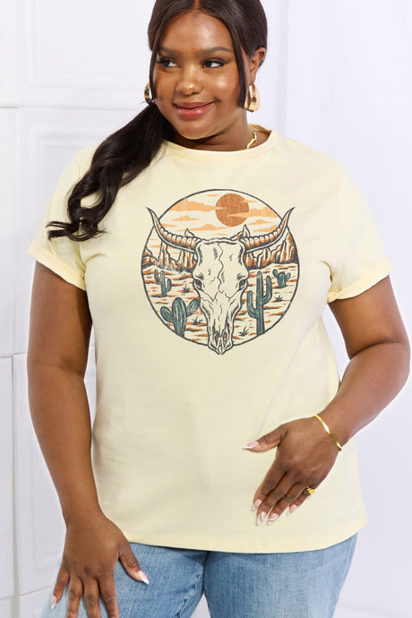 Simply Love Full Size Bull Cactus Graphic Cotton Tee king-general-store-5710.myshopify.com