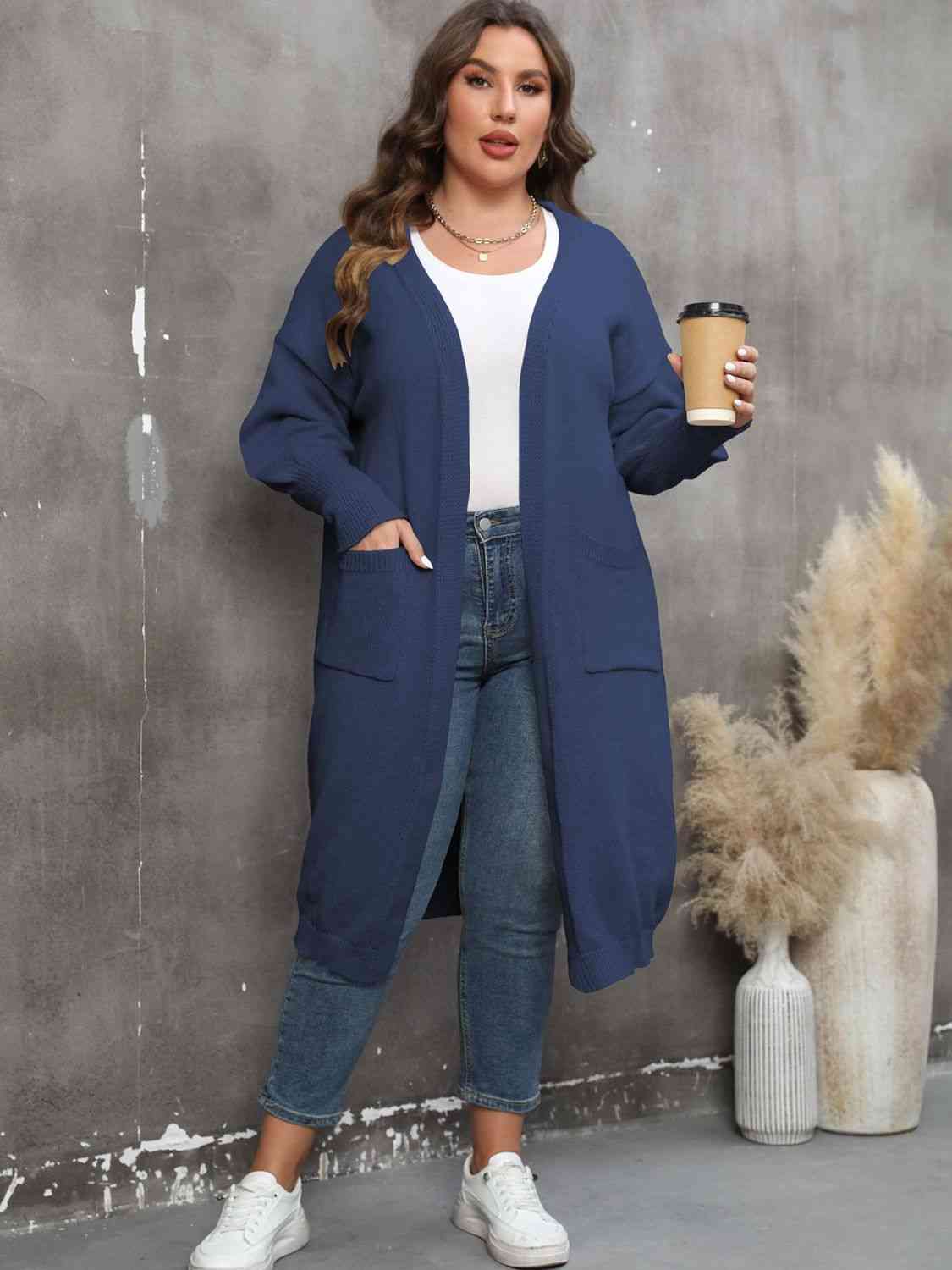 Plus Size Long Sleeve Pocketed Cardigan king-general-store-5710.myshopify.com