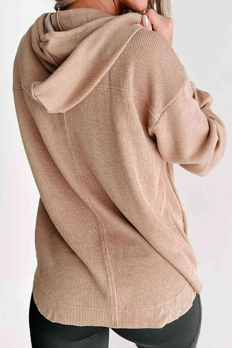 Buttoned Drop Shoulder Drawstring Hoodie king-general-store-5710.myshopify.com