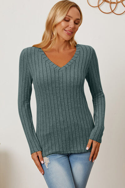 Basic Bae Full Size Ribbed V-Neck Long Sleeve T-Shirt king-general-store-5710.myshopify.com