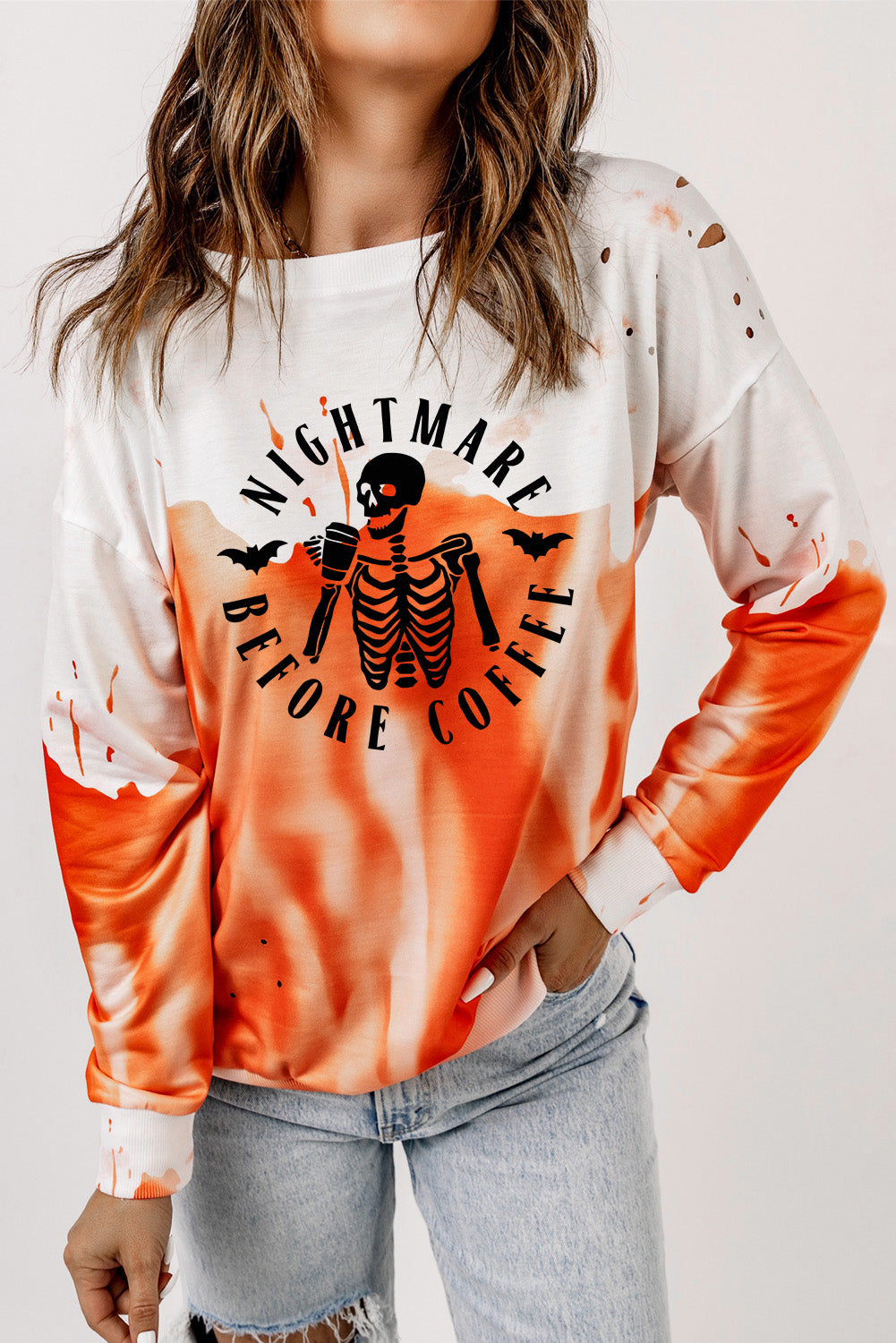 Round Neck Dropped Shoulder NIGHTMARE BEFORE COFFEE Graphic Sweatshirt king-general-store-5710.myshopify.com