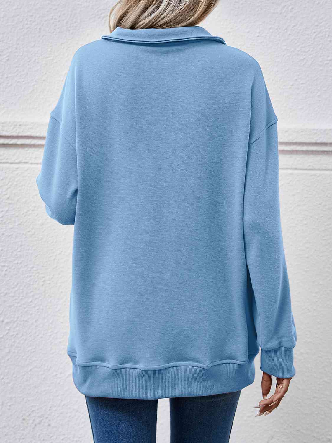 Collared Neck Dropped Shoulder Sweatshirt king-general-store-5710.myshopify.com