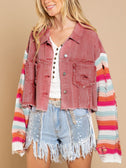 Distressed Striped Long Sleeve Denim Jacket king-general-store-5710.myshopify.com