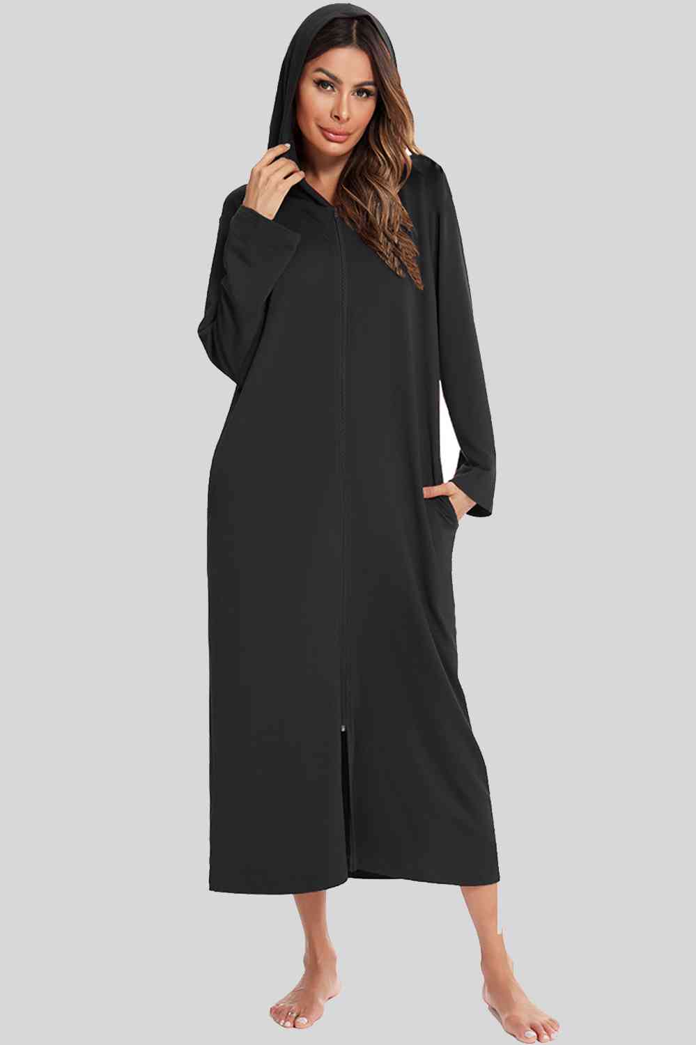 Zip Front Hooded Night Dress with Pockets king-general-store-5710.myshopify.com