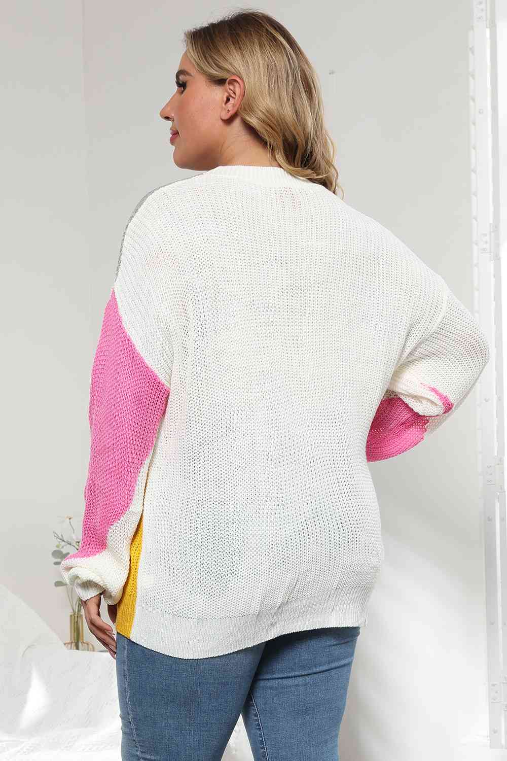 Plus Size Color Block Round Neck Sweater king-general-store-5710.myshopify.com