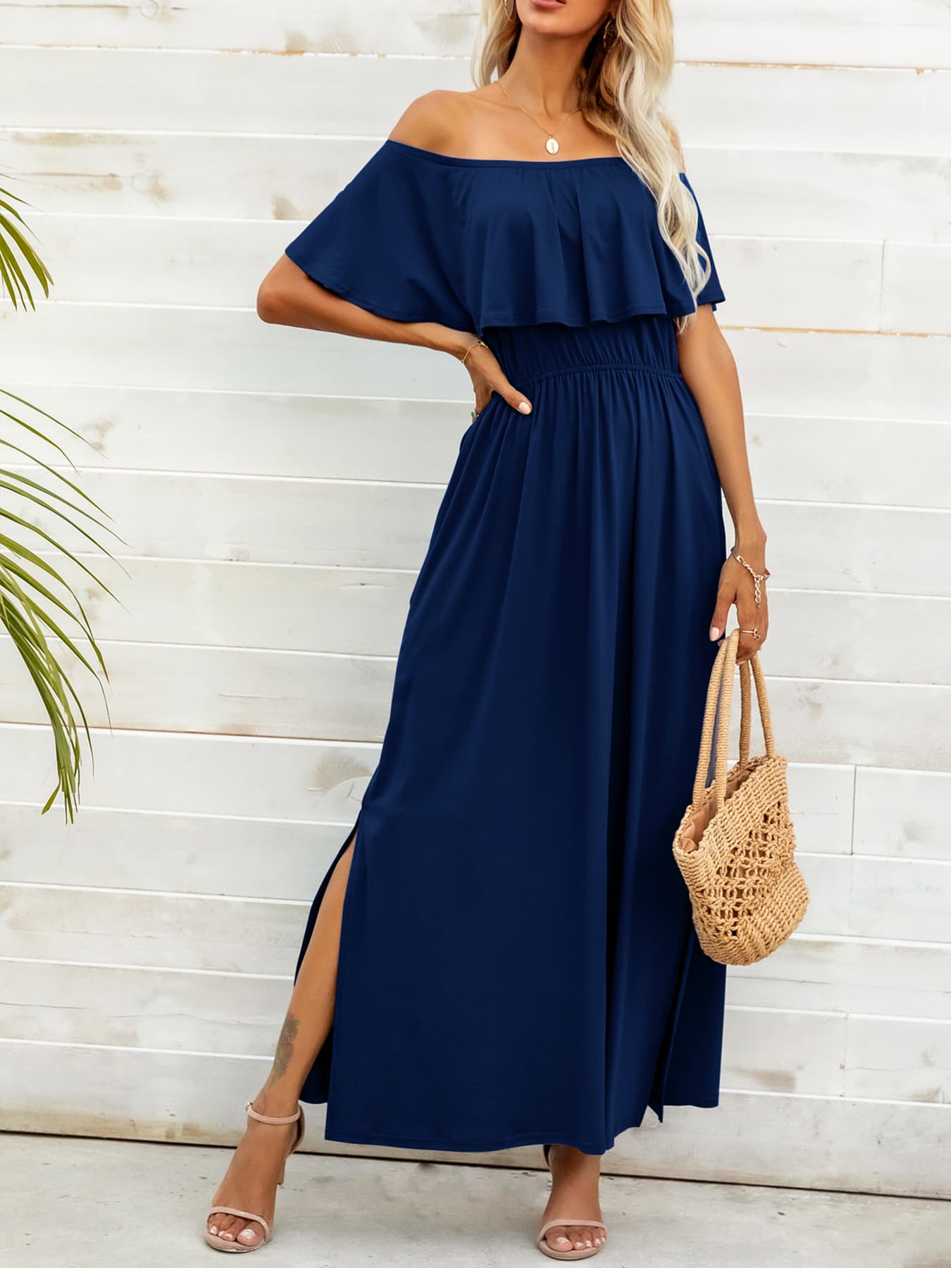 Off-Shoulder Slit Maxi Dress king-general-store-5710.myshopify.com