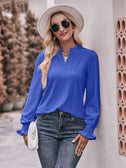 Eyelet Notched Neck Flounce Sleeve Blouse king-general-store-5710.myshopify.com