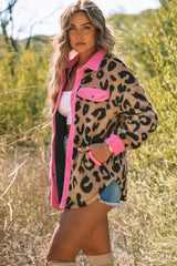 Leopard Contrast Teddy Shacket with Pockets king-general-store-5710.myshopify.com